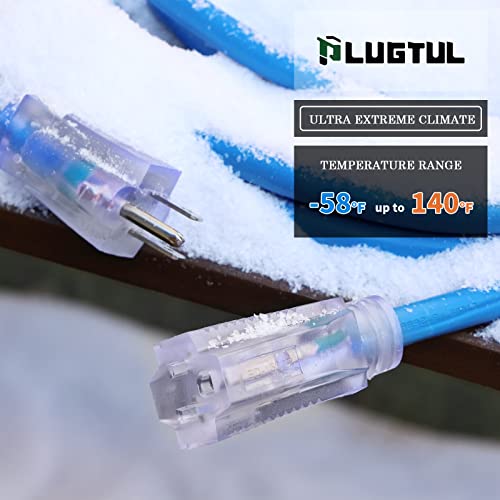 Plugtul Outdoor Extension Cord 25 Ft Waterproof, 12/3 Gauge Heavy Duty Lighted Extension Cord, 3 Prong Grounded Plug, 15A 1875W Sjtw Etl Listed, Stays Flexible In Extreme Weather -58°F To +140°F, Blue #TOP5