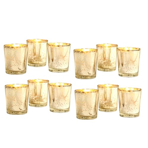 Image of Hosley Set of 12 Gold Mercury Filled Glass Votive Candles. Ideal Gift for Weddings, Bridal Showers, Parties, Home Decor, and Special Events
