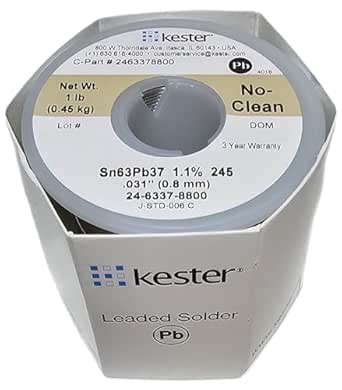 Kester 24-6337-8800 50 Activated Rosin Cored Wire Solder Roll, 245 No-Clean, 63/37 Alloy, 0.031" Diameter