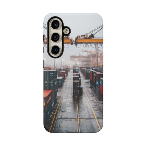 Coque Galaxy S24 conteneurs d'expédition et grues jaune mat rigide