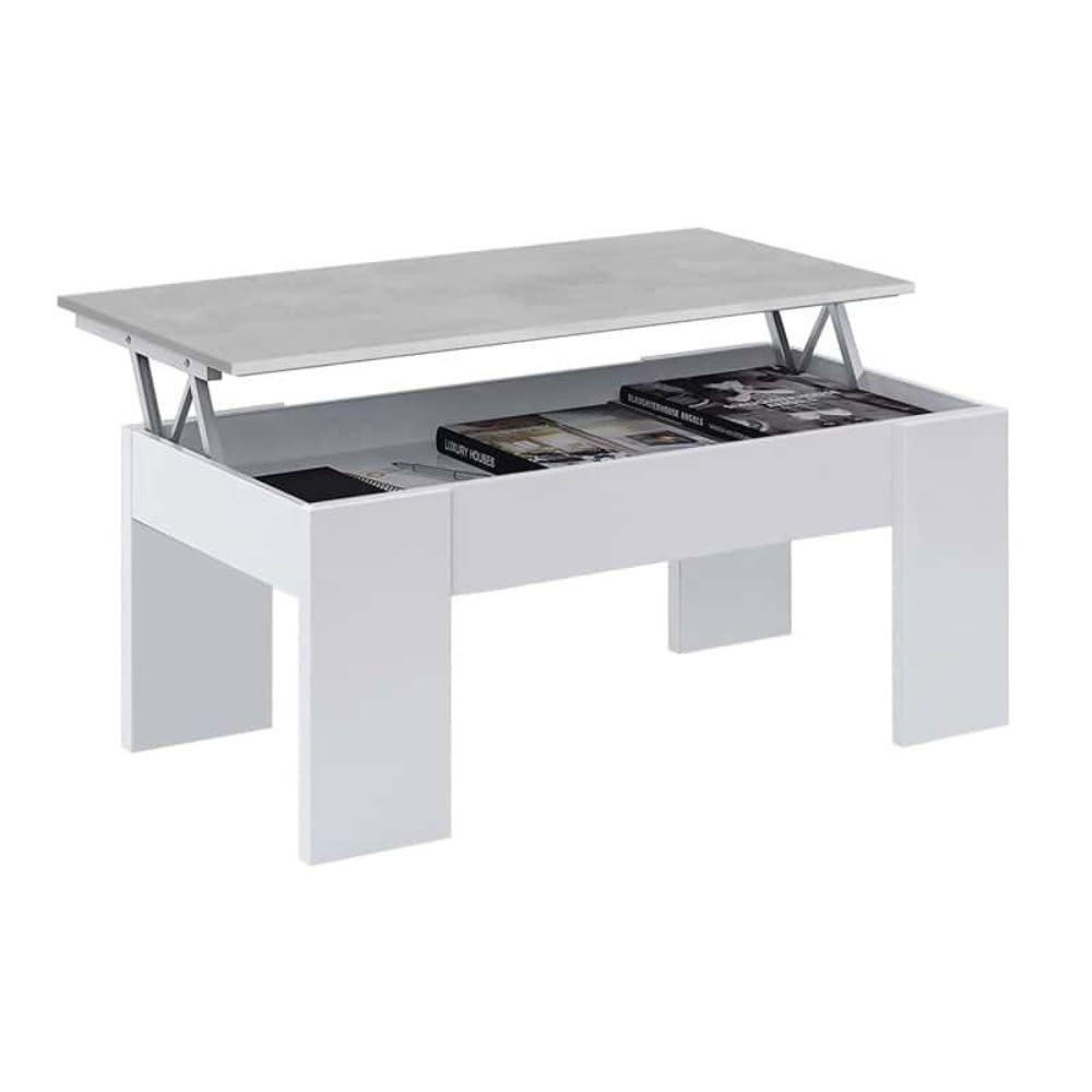 Mobelcenter, Conjunto Salón Cemento, Incluye Mueble y Mesa de Salón, Mesa de Centro y 4 Sillas, Acabado Color Blanco Artik y Cemento (P0018)