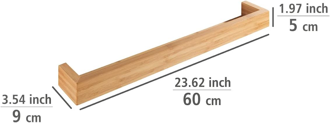 WENKO Bambusa Wall Shelf 60 cm | Bathroom Accessory | FSC® Certified Premium Bamboo | Storage Rack for Bathroom Utensils | Mounting Included | 60 x 9 x 5 cm | Wood