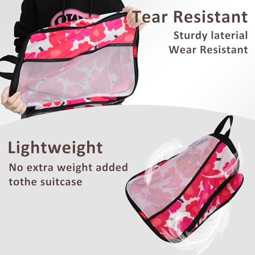 U+U 6 Set Compression Packing Cubes - Ultralight Travel Organizers with Laundry Bag, Space-Saving Suitcase Organizer, Expandable Packing Cubes for Travel, Business Trip and Vacation (Red Flower) — view 5