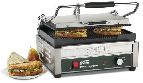Waring Commercial Wpg250B Panini Supremo Large Ribbed Panini Grill, 208V, 2800W, 6-15 Phase Plug #TOP1