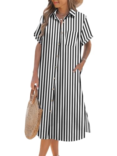 Image of Zeagoo Women Dresses Summer Casual Short Sleeve Button Down Shirt Dresses 2026 Beach Cover Up with Pockets