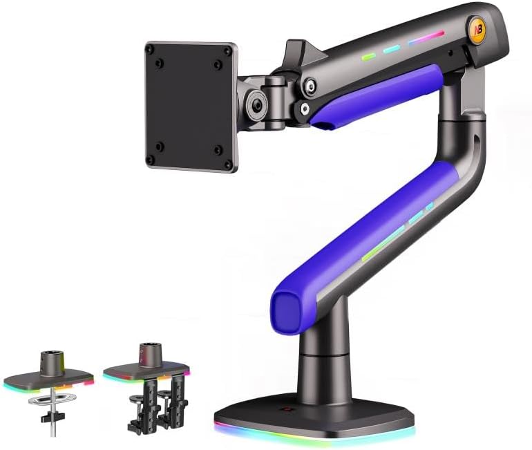 NB Gaming Monitor Arm or for 32 to 60 Inches Screen, Load up to 20 kg, VESA 75/100, RGB-Light, Heavy Duty, Multi Angle Adjustable, Premium Aluminum, Purple Blue