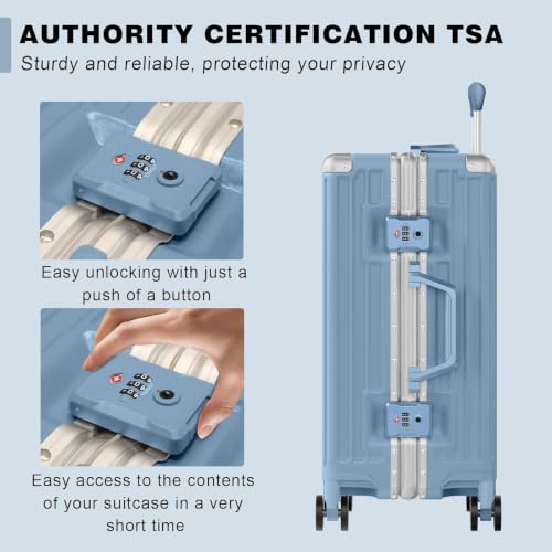 Image of AnyZip Luggage PC+ABS Aluminum Frame Zipperless Checked Luggage Hard Shell Suitcase TSA Lock Double Spinner Wheels 24 Inch Haze Blue