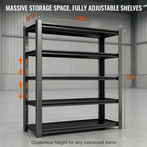 Image of 2750 LBS Heavy Duty Garage Shelving, 36 inch W x 16 inch D x 72 inch H Metal Storage Shelves, Adjustable Boltless Steel Storage Rack for Garage, Basement, Warehouse, Pantry