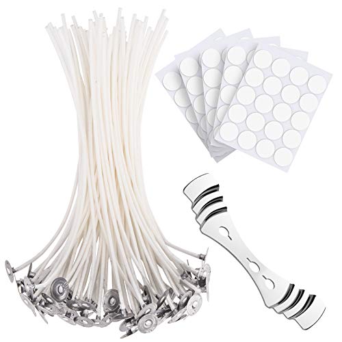 100PCS Candle Wicks of 6-inch with 100PCS Candle Wicks Stickers, DIY Cotton Candle Making Kit with Candle Wicks Stickers for Candle Making