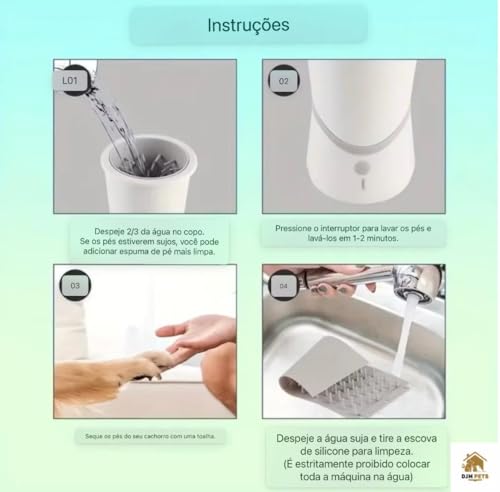 Limpador de Patas para Pets Elétrico Portátil, Copo de Limpeza Recarregável via USB, Ideal para Cães