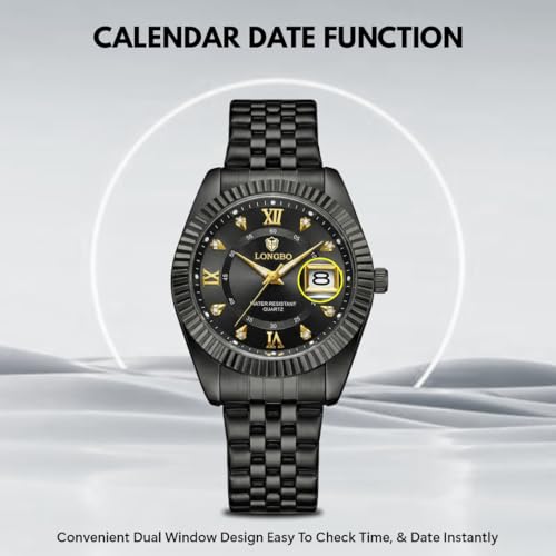 Image of Longbo Trident 83831 Analog Watch with Studded Dial Accents, Stainless Steel Bracelet, Luminous Hands & Date Display | Men | Office, Business, Formal & Gifting