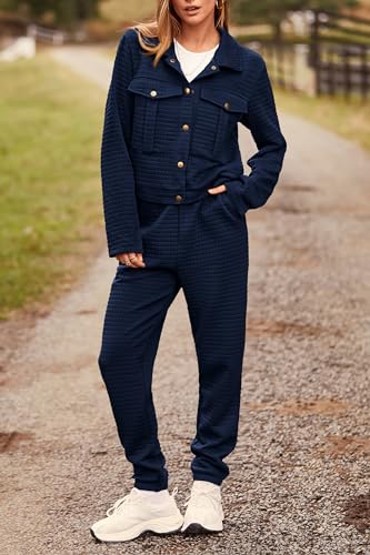 PRETTYGARDEN Womens Two Piece Sets Fall 2025 Long Sleeve Button Down Shacket Jacket Long Sweatpants Tracksuit Winter Clothes4