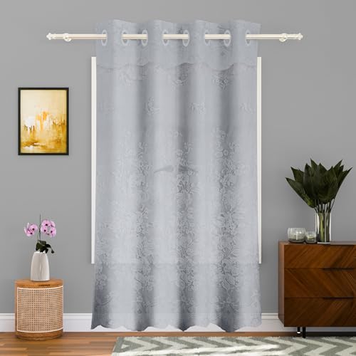 Image of Kuber Industries 9 Feet Stylish Curtains for Living Room & Bedroom | Light Control & Pests Preventive Door Parde for Pooja Room & Home Decor | Frill Net - Grey