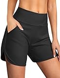 Buauty Women's 5" Swim Board Shorts Quick Dry High Waisted Swimsuits with Liner Pockets UPF 50+ Bathing Suits Bottoms Trunks Black
