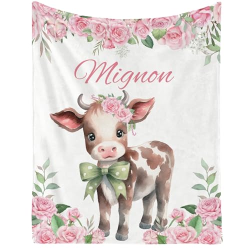 Image of Personalized Highland Cow Name Blanket, Customized Cow Gifts for Girls,Highland Cows Decoration, Animal Floral Print Stuff Item,40 inchx50 inch for Kids