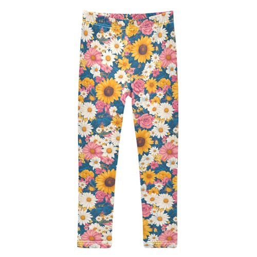 Girls Leggings Soft Toddler Ankle Length Bottoms Sunflower Rose Kids Dance Yoga Pants 4-10 Years
