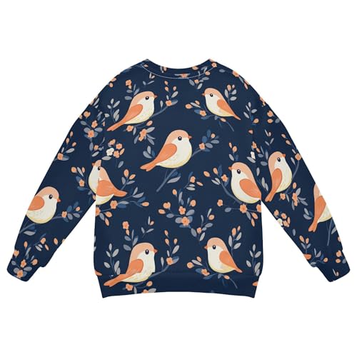 JUNZAN Cartoon Cute Bird Navy Blue Big Boys Sweatshirt Hoodie Crewneck Boys Sweat Shirt Athletic 4T2