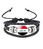 vmcoatdu Iraq National Flags Bangle Retro Alloy Leather Bracelet for National Flag Braided Rope Bracelet Bangle (Iraq)
