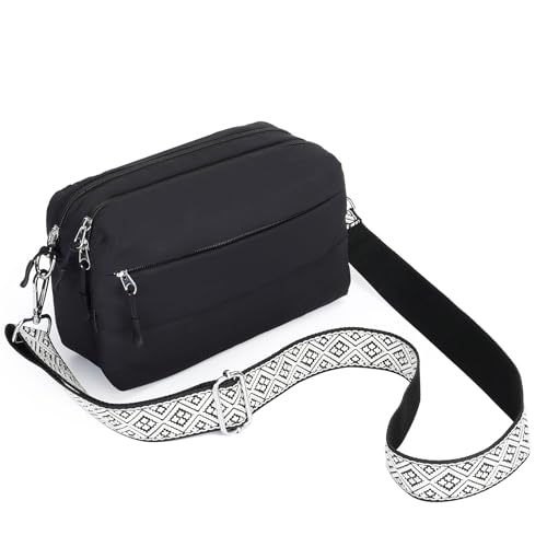 Herald Small Puffer Crossbody Bags Shoulder Purse for Women (Black)
