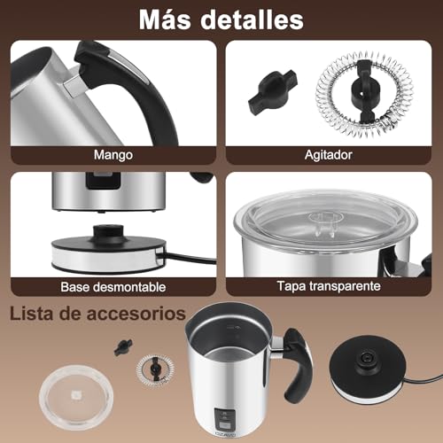 Miniatura 3 de Ozavo Espumador De Leche Automático Batidor De Leche Eléctrico 500w Vaporizador Y Calentador Leche 150ml 240ml Hace Espuma En Caliente Frío, Protección Contra-Sobrecalentar- 304 Acero Inoxidable