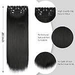 Black Hair Extensions Straight Clip in Hair Extensions Clip ins - Soft and Thick (20 Inches, 4Pcs, #1B) - Image 5