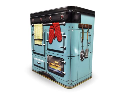 MediMuc Nostalgischer Backofen blau - Dose in Form eines nostalgischen Backofens mit vielen Details - Keksdose, Blechdose - lebensmittelecht - Vol. 2,5l - Maße (L x B x H): 18,3 x 10,6 x 21,8cm