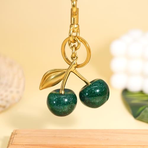 SKYFUN Cherry Keychain for Women Glitter Cherry Bag Charm Key Chain for Purse Wallet Handbag Backpack Jewelry Accessories Gift for Birthday Christmas, Green - Thumbnail 4