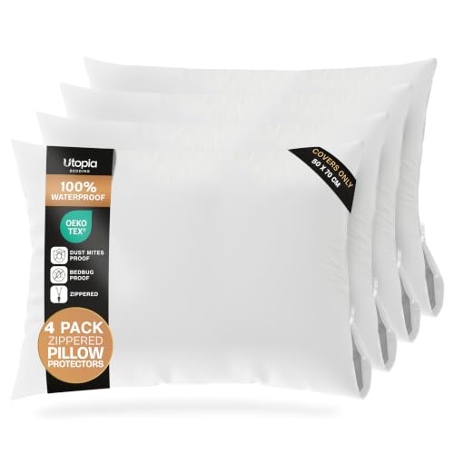 Utopia Bedding Waterproof Zippered Pillow Protectors (Size - 50 x 70 cm) - Pack of 4 - Anti Bed Bug and Dust Mite Proof Pillow Encasement