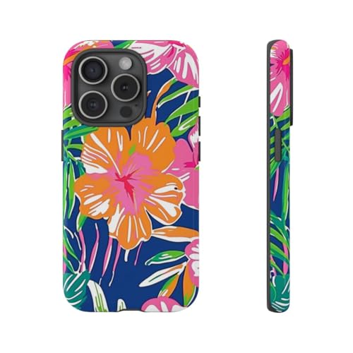 Coque rigide motif floral tropical vif pour iPhone 15 Pro chic