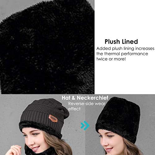 Kyowoll Unisex Winter Thermal Beanie Hat and Circle Scarf Set Knitted Beanie Circle Loop Infinity Scarfs Neck Warmer Ski Snowboard Warm Winter For Men Women