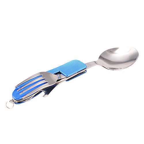 ETbotu Outdoor 3 in 1 Foldable Knife Fork Spoon Portable Multi Tool Pocket Folding Blue