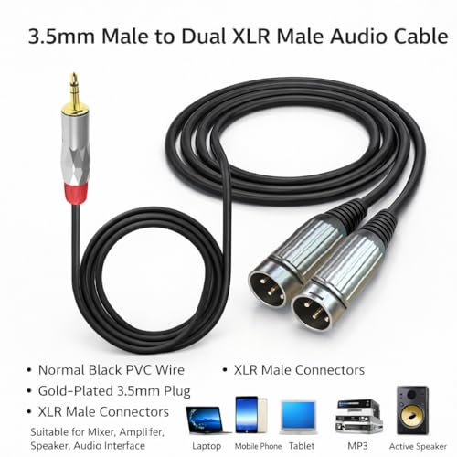 Image of MX RCA Cable AUX to RCA Y Splitter Cable To 2 Rca Stereo Audio Cable PERENT (3.5mm to Dual 3-Pin Male XLR Mic Cable, 5 METER)