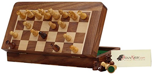 10.5" Wood Chess Set - Handmade Premium Magnetic Folding Chess Board - Wooden Travel Staunton Chess Game With Built In Storage #TOP3