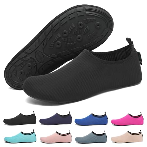 SAGUARO Escarpines Hombre Mujer Agua Zapatillas de Playa Secado Rápido Calzado de Agua Antideslizante Escarpines para Surf Buceo Rio Piscina Negro Ahumado Gr.42/43