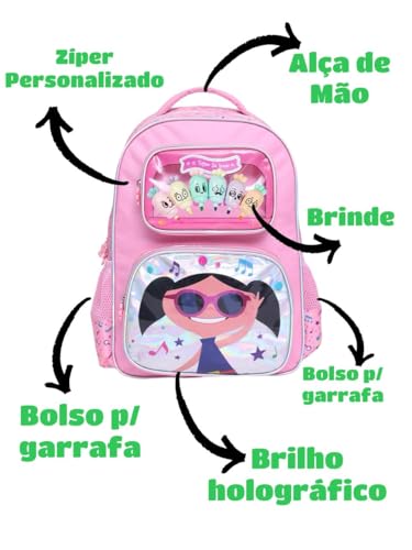 Mochila Infantil Luna 17 c/Estojo Escolar Rosa Grande Fofo Menina
