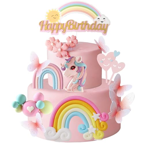 YOUYIKE Unicornio Decoración de Tartas, 22 Piezas Decoración de Tartas Cumpleaños, Arcoiris UnicornioCupcake Toppers, topper tarta cumpleaños Unicornio para Fiestas Cumpleaño Niña