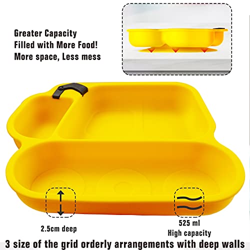 Baby Plate - Toddler Plate With Suction - 100% Food-Grade Silicone Divided Dinner Plates - Portable Non Slip - Microwave & Dishwasher Safe #TOP2