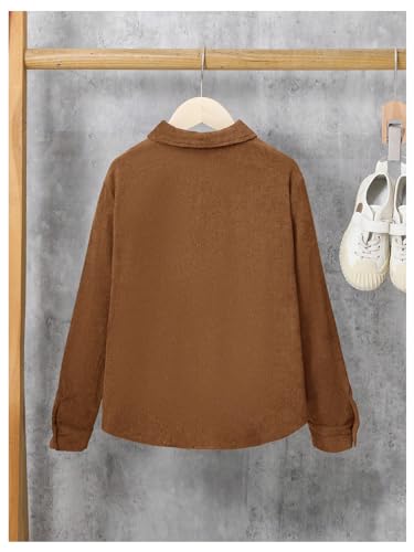 Image of GORGLITTER Boy's Corduroy Shirts Western Long Sleeve Botton Down Shacket Jacket Tops with Pocket Brown 11-12Y