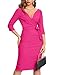 MUXXN Women's Retro 50s Pencil Midi 3/4 Sleeve Business Office Wear to Work Cocktail Wrap V Neck Dress with Belt Hot Pink XXL