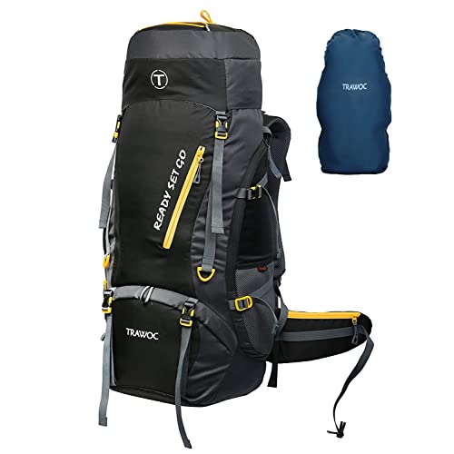 TRAWOC 70L Travel Backpack for Hiking Trekking Bag Camping Rucksack with Rain Cover/Shoe Compartment HK008, 1 Year Warranty