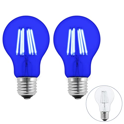 Caldarax Lot de 2 Ampoule Bleue LED E27 6W, Équivalent Incandescence 60W, A60 Ampoule...