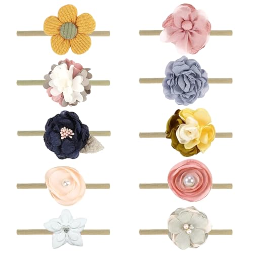 Image of SNOWIE SOFT Hairbands Hair Band for Girls Kids, 10pcs Floral Baby Hairband Headbands for Baby Girl Hair Accessories Infant Shower Gift, Stretchy Decorative Photography Head Band