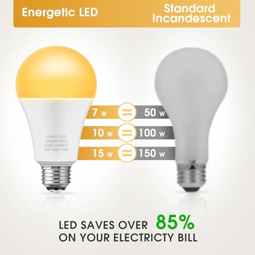 Briignite Amber Light Bulbs, 2 Pack, 3 Way LED Light Bulbs 50 100 150W Equivalent, 1800K Amber Warm Bulbs, Perfect for Reading, Three Way A19 E26 Medium Base by Briignite - Image 2