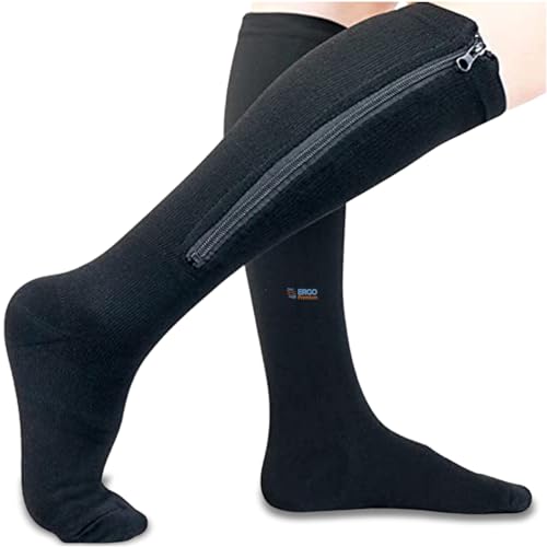 Meia de Compressão Cano Longo ¾ Com Ziper para Tratamento de Varizes Trombose Má Circulação Sanguíne