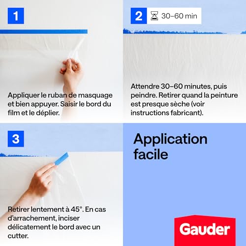 GAUDER Film de protection avec ruban de masquage (3 rlx, 270cm x 10m, 81m²) – vue 4
