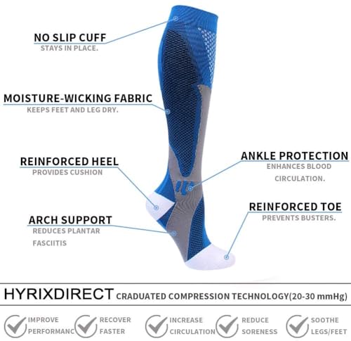 Hyrixdirect Compression Socks For Men Women 20-30 Mmhg Compression Socks For Sports Support Socks thumb #3