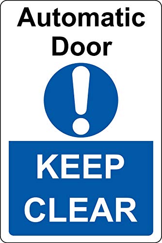 Automatic door keep clear Safety sign - Self adhesive sticker 300mm x 200mm