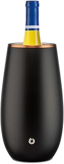 SNOWFOX Premium Vacuum Insulated, Triple Walled, Stainless Steel Wine Chiller w/Optimal fit to keep wine cold longer. Fits most Wine and Champagne Bottles. Non-Slip Silicon Base, Black with Gold Rim
