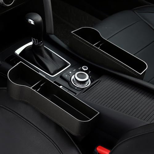 Whimzix 2 Pack PU Leather Catch Caddy Car Seat Console Gap Filler Side Pocket Organizer, 2 in 1 Car Seat Gap Organizer, 2 Set Car Seat Crevice Storage Box, Universal Fit All Cars