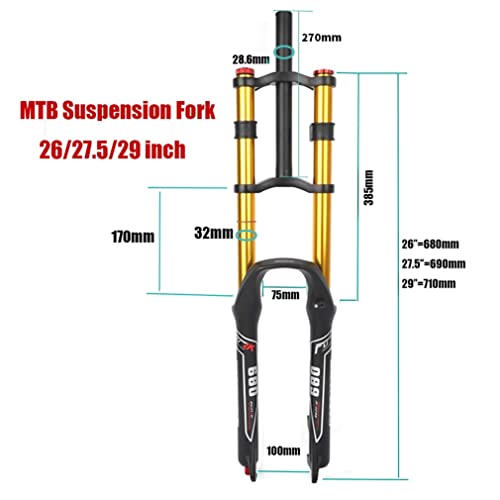 26 27.5 29 Inch Mountain Bike Fork Suspension Downhill Rebound Adjust Mtb Air Fork 130Mm Travel Double Crown Straight Front Fork Disc Brake Qr Manual Locking Xc/Am/Dh ( Color : Gold , Size : 29'' ) #TOP1